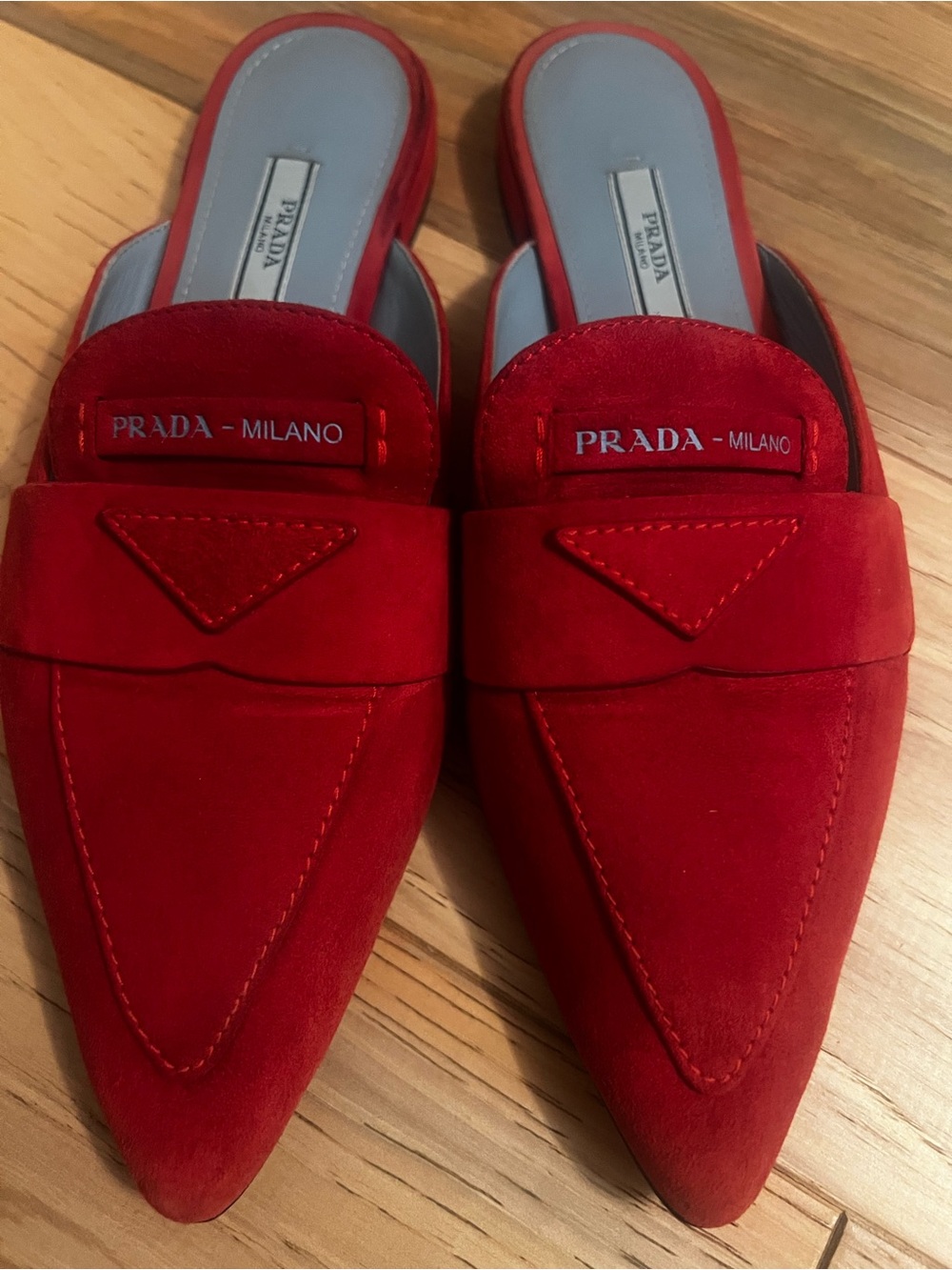 Prada Red Suede Pointed Slip-On Mules - Picture 3 of 4